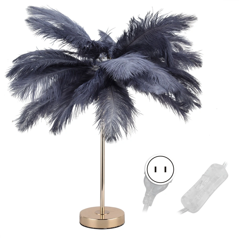 G4 Ostrich Feather Table Lamp Night Light Bedside Light Decoration Lamp for Bedroom Wedding RoomGray US Plug 110V