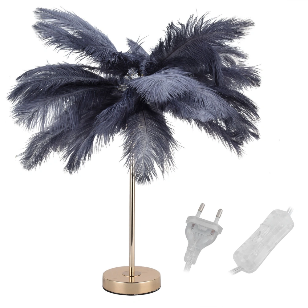 G4 Ostrich Feather Table Lamp Night Light Bedside Light Decoration Lamp for Bedroom Wedding RoomGray EU Plug 220V