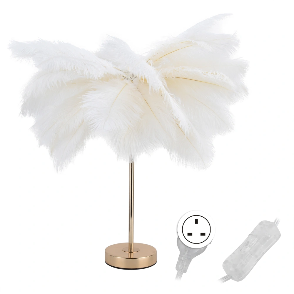 G4 Ostrich Feather Table Lamp Night Light Bedside Light Decoration Lamp for Bedroom Wedding RoomWhite UK Plug 230V