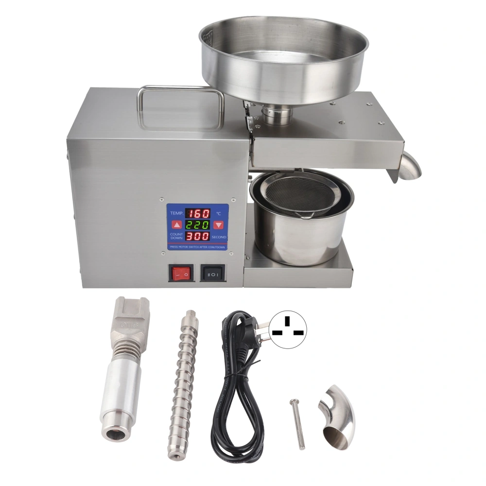 Intelligent Oil Press Stainless Steel Cereals Hot Cold Digital Oil Extractor Machine for Commercial HouseholdUK Plug 220V