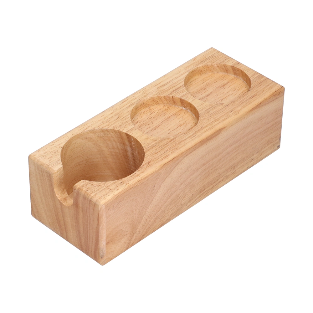 3‑Holes Coffee Filter Tamper Holder Stand Tamping Station Coffee Portafilter Rack Wood Color