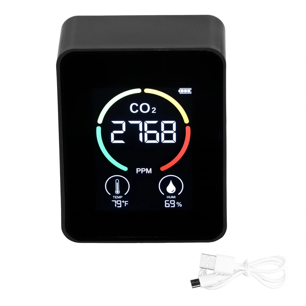 Carbon Dioxide Detector Semiconductor USB Charging LCD Temperature Humidity Detection Air Quality DetectorBlack