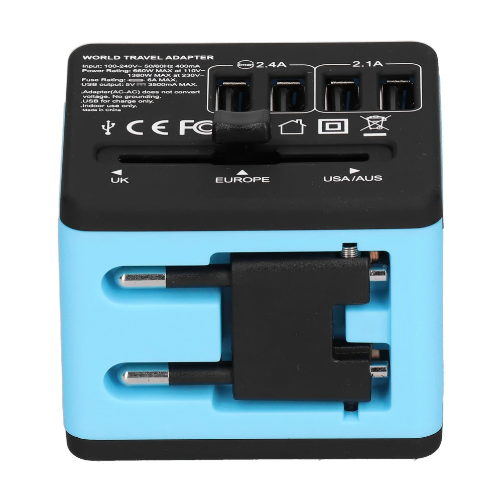 Travel Power Adapter Worldwide International Power Converter Plug UK EU US JP AU CN 100‑240VBlue