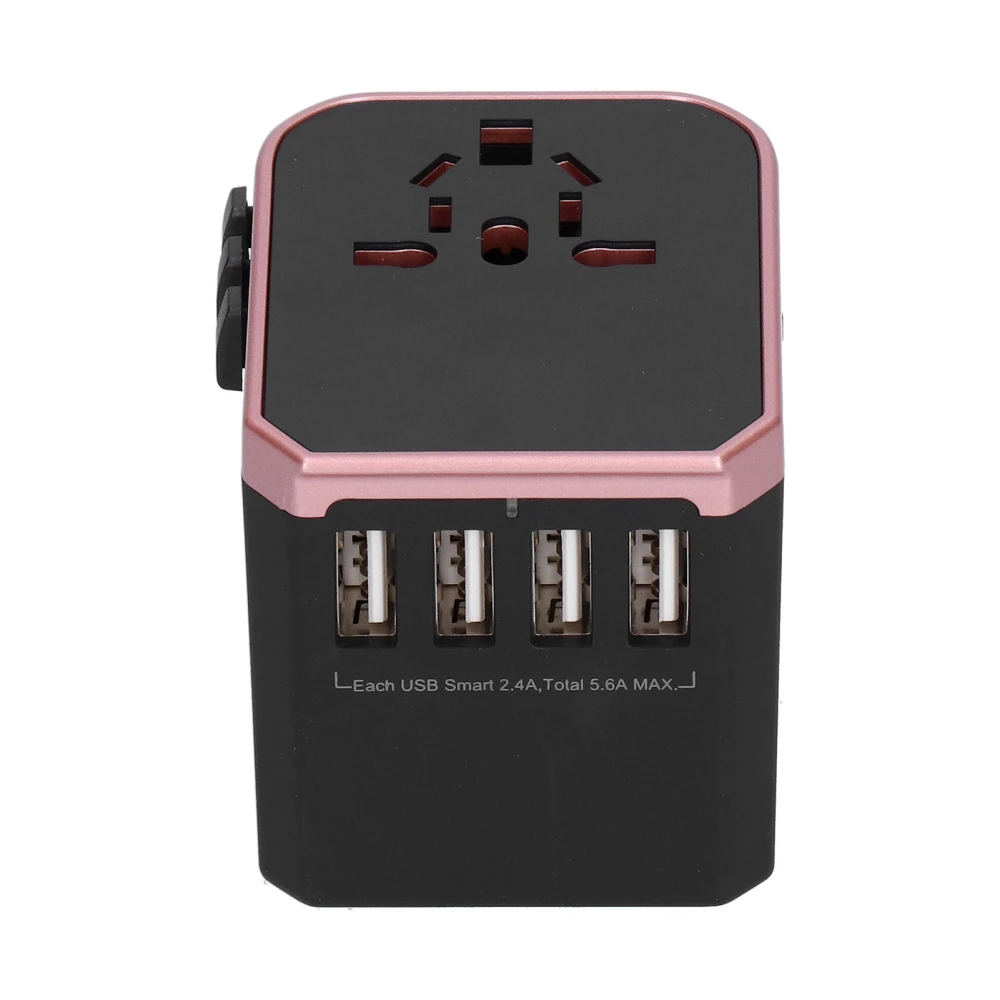 International Travel Adapter Plug with 4 USB PortsTypeC Port for UK EU US JP AU CN 100~240V(Pink )