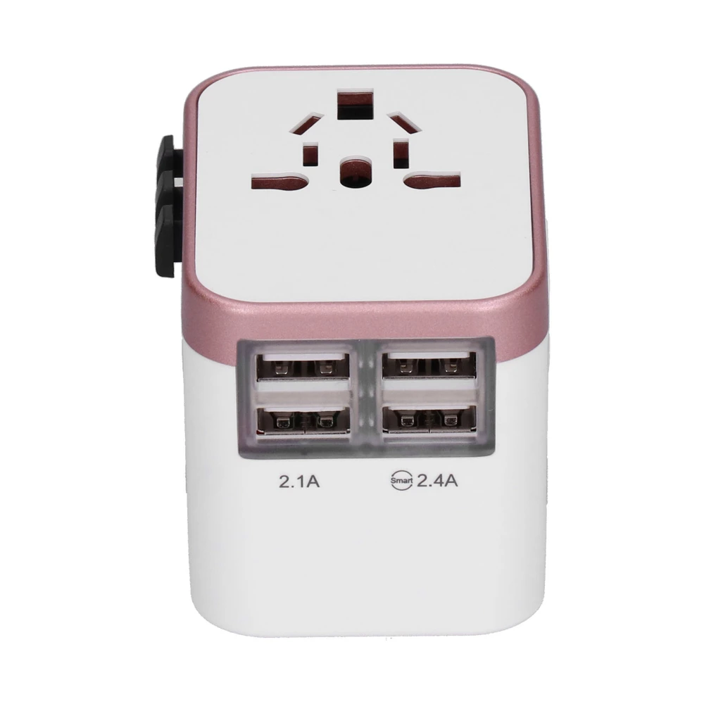 International Power Adapter Travel Plug with 4 USB Ports for UK EU US JP AU CN 100~240VRose Gold