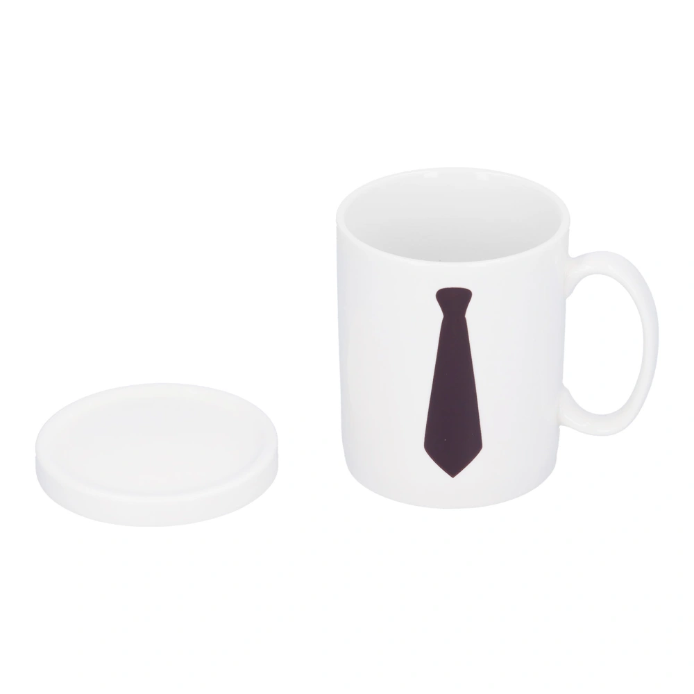 Necktie Pattern Color Changing Cup Thermo‑Sensitive Coffee Mug with Cover for Home Office