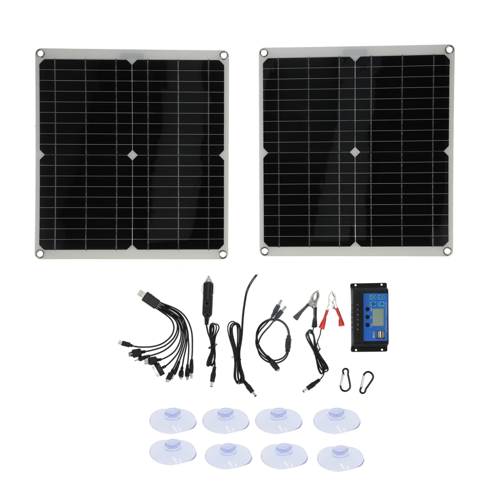 2Pcs 20V 25W Flexible Solar Panel Module with 20A Solar Controller Cable Battery Clip