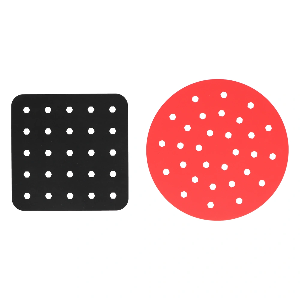 Reusable Fryer Liner NonStick Silicone Fryer Basket Mat Steaming Pad Kitchen Accessories(Black Square Red Round )