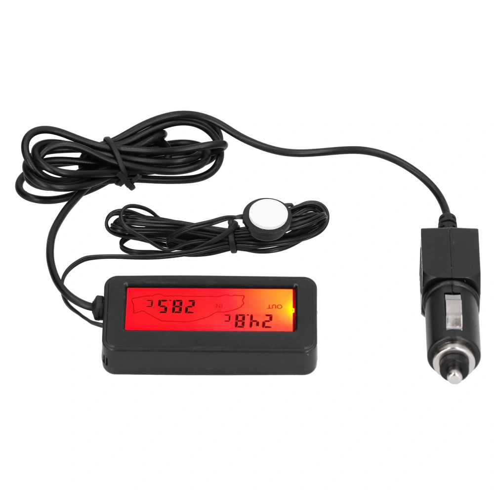 Mini Thermometer Electronic Temperature Meter with LCD Display DC12V for Car Indoor OutdoorRed