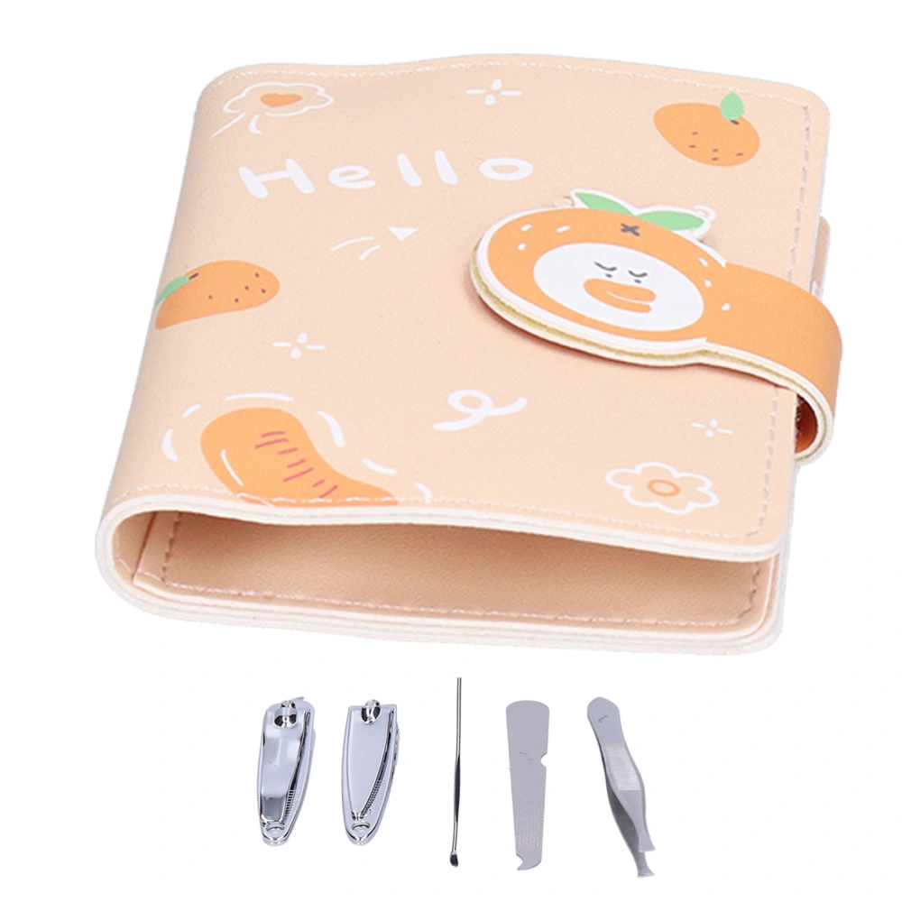 Manicure Clipper Nail File Eyebrow Tweezers Set Student Cute Nail Care Cleaning Tool with Storage BagOrange