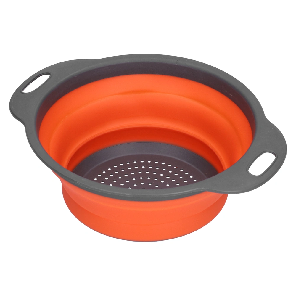 Drain Basket Silicone Round Folding Fruit Drain Vegetable Washing Basket with Handle for Home KitchenOrange Large