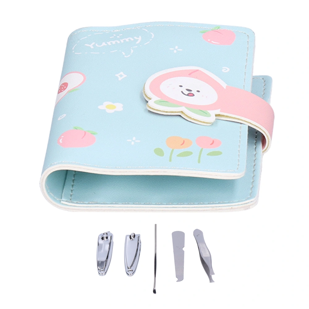 Manicure Clipper Nail File Eyebrow Tweezers Set Student Cute Nail Care Cleaning Tool with Storage BagPeach