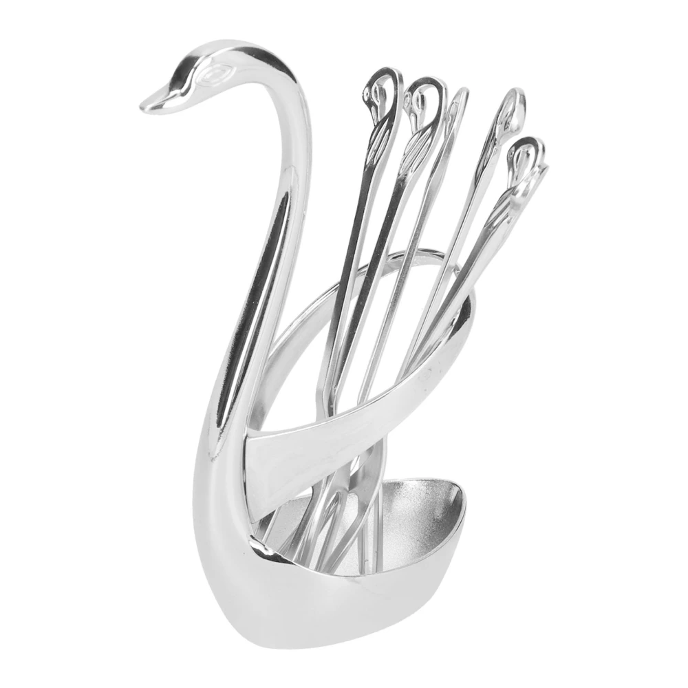 Tableware Mini Zinc Alloy Fruit Dessert Tasting Forks Spoon with Swan Base for Home KitchenSilver Spoon