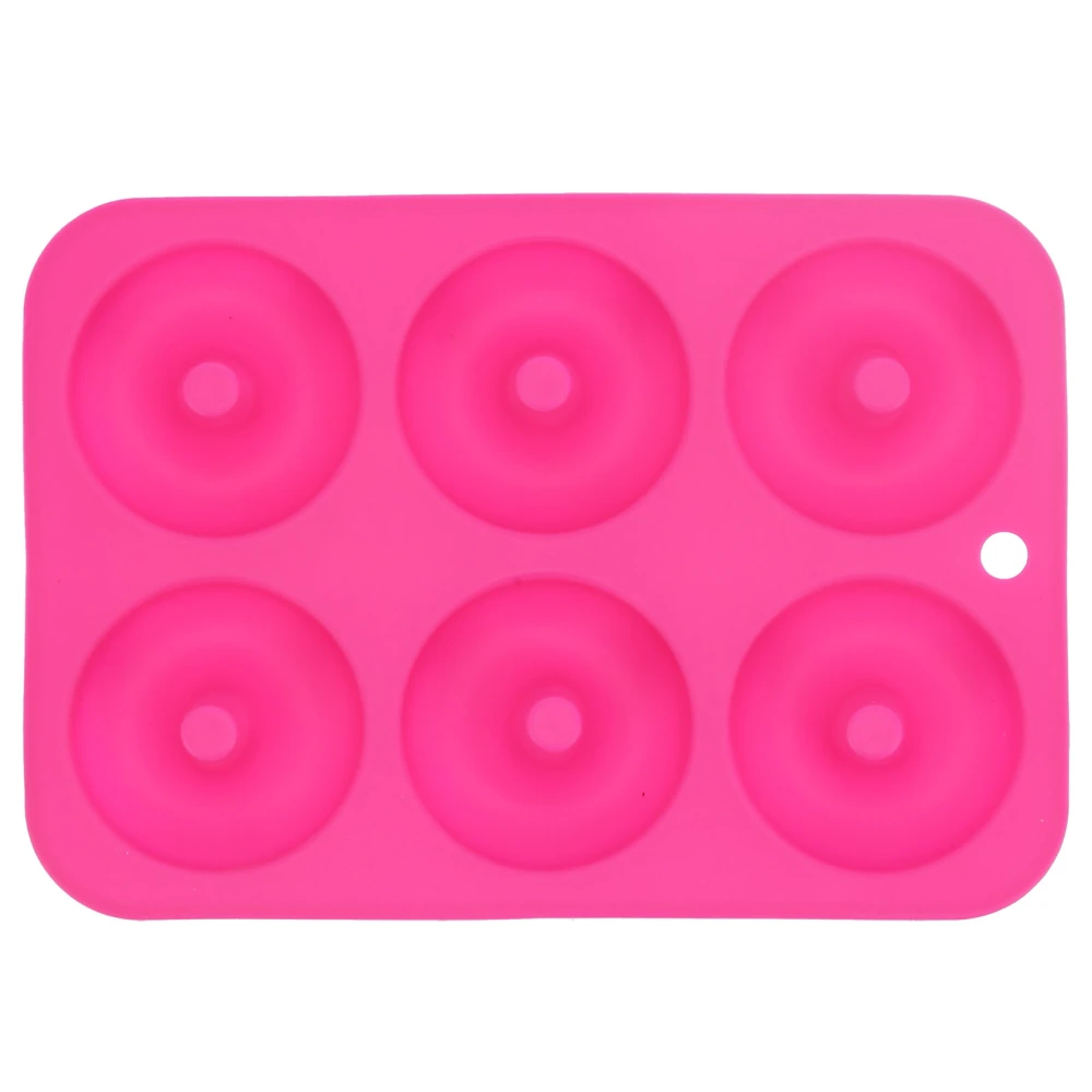 6‑Grids Donut Mold Pan Silicone Round Chocolate Cake Bread Mold Tray Baking AccessoryRose Red