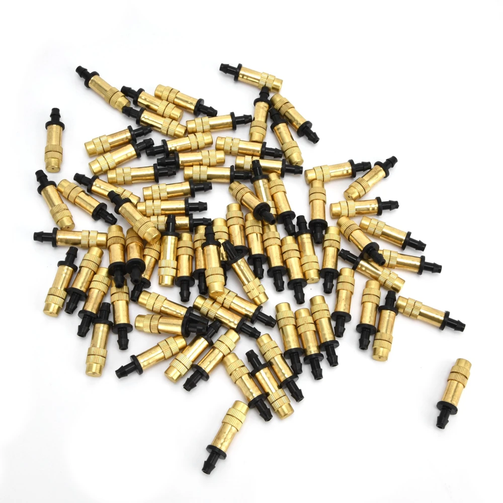 100PCS Single Hook Copper Atomizing Nozzle Drip Irrigation Sprayer Atomizing Sprinkler for 4/7 Hose