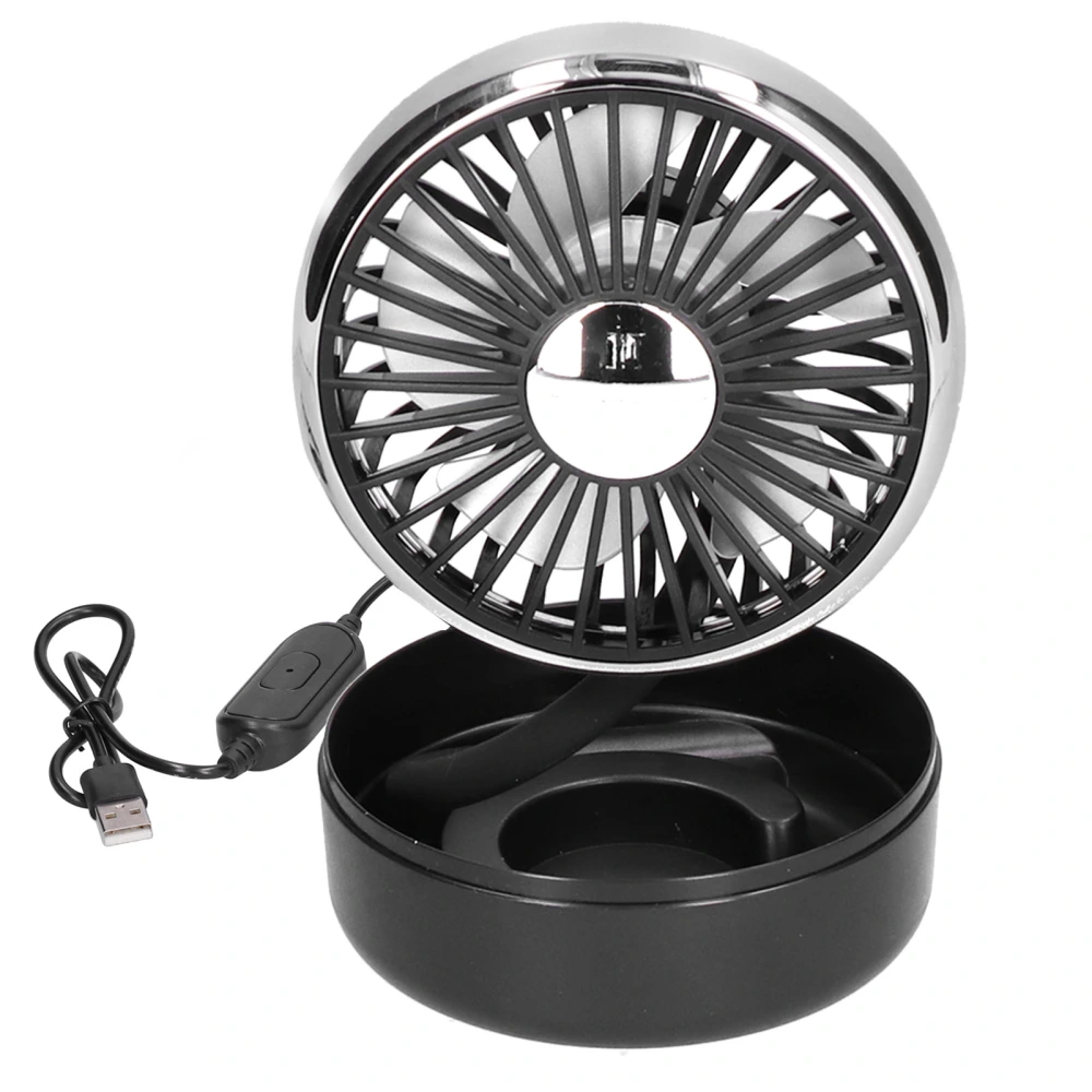 Car Fan 360° Rotatable Single‑head Electric Fan Three Speed Electric Fan with USB Powered Black Silver