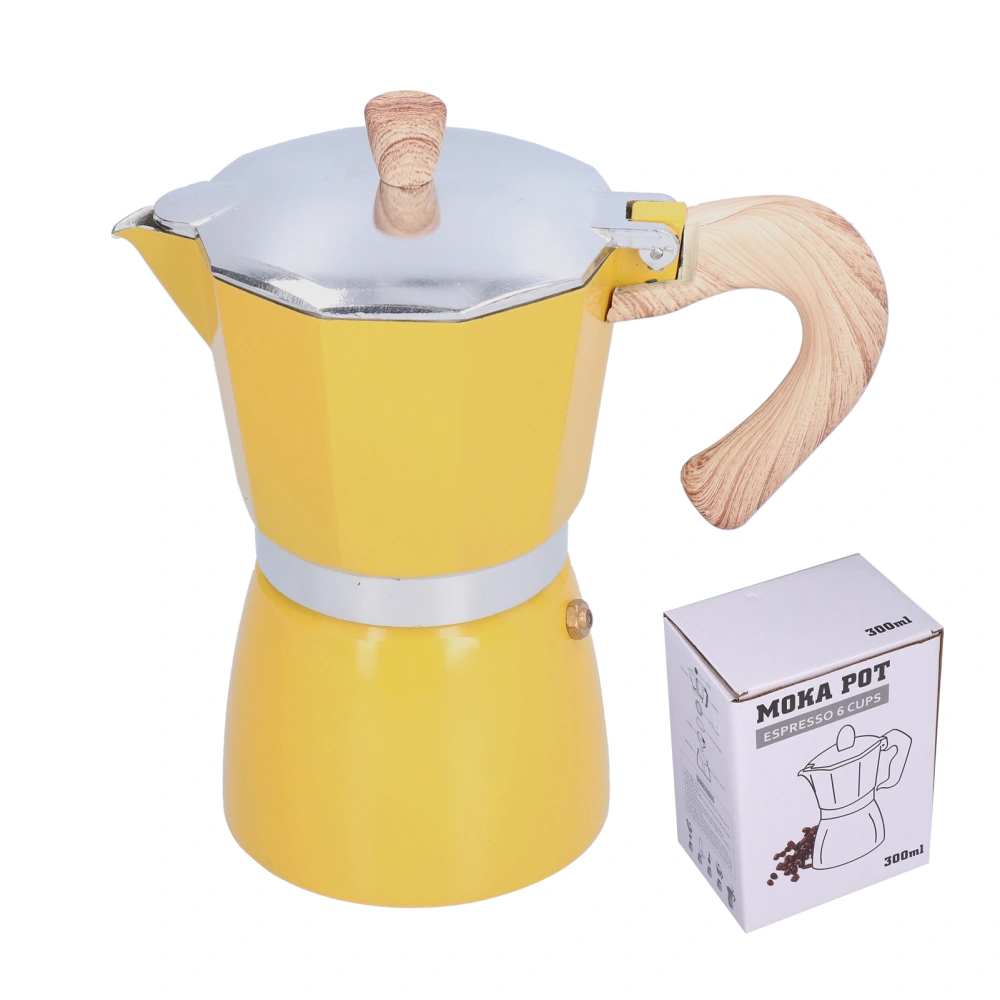 300ML Coffee Pot Moka Maker Coffee Kettle for Gas Stove Ethanol Stove Electrothermal FurnaceYellow