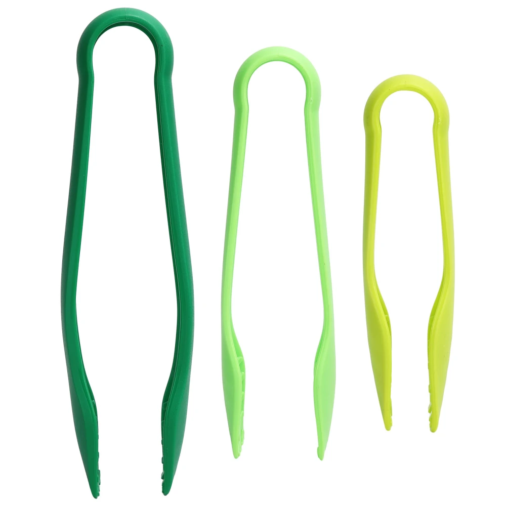 3pcs/set Kitchen Tongs Vegetable Clip Food Grade PP Plastic Food Clip for Barbecue Salad Grilling Frying Cooking Green