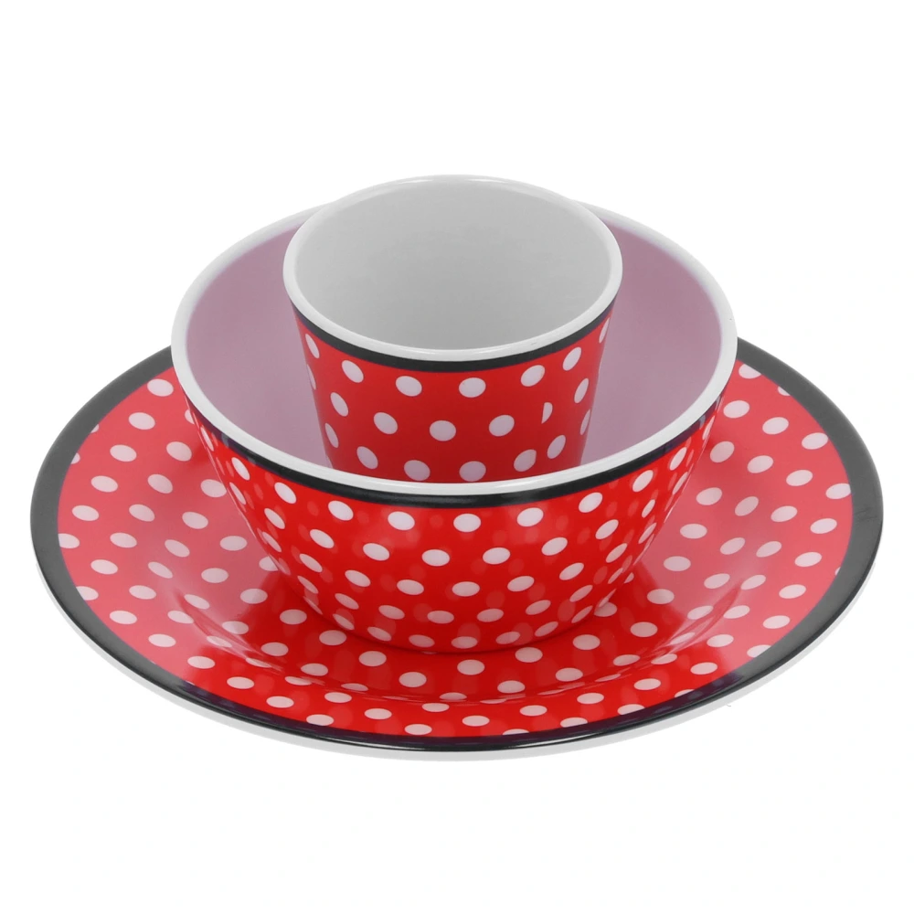 Fruit Plate Bowl Cup Kit Red Dot Pattern Tableware Set Household Kitchen Accessory