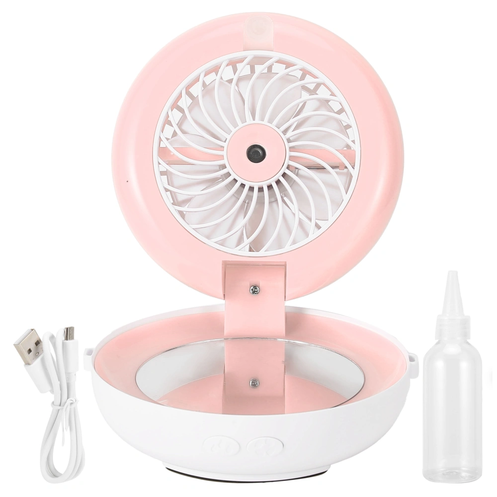 Multifunctional Folding Fan Portable USB Charging Makeup Mirror Humidifier Desktop Cooling FanPink