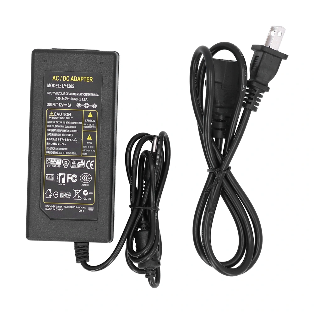 5A Power Adapter AC100‑240V to DC12V US Plug LED Strip Light Power Transformer for Camera TV