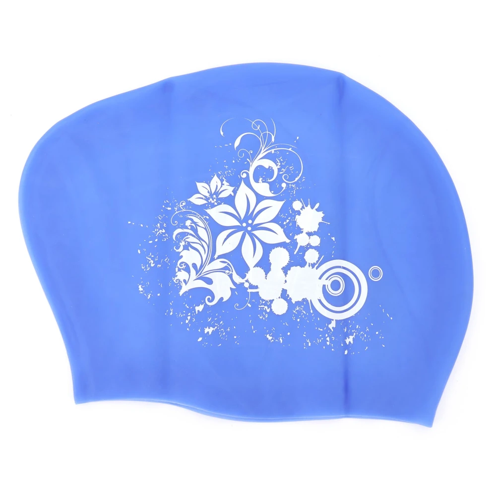 Swimming Cap Printing Silicone Waterproof Long Hair Special Short Hair Children Ladies Diving CapBlue