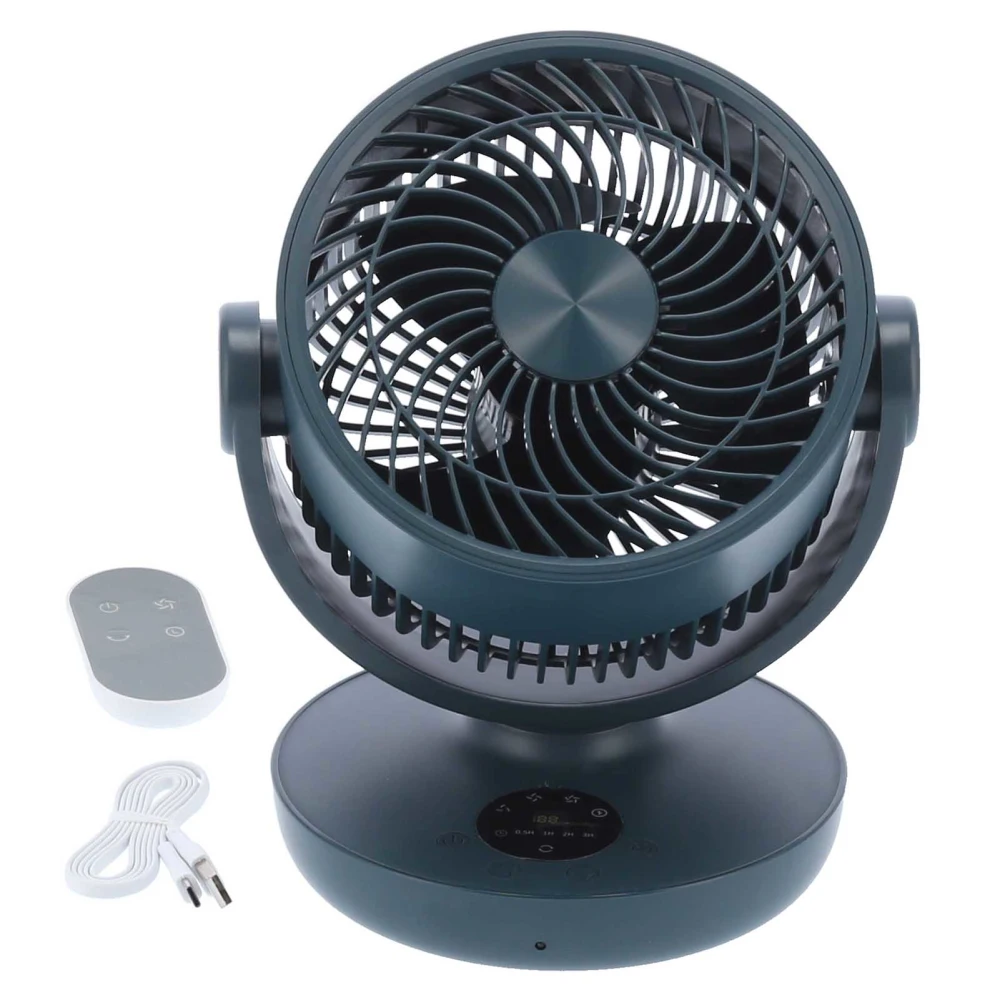 Electric Fan Remote Control Adjustable Electric Fan with Digital LED Display USB ChargingGreen