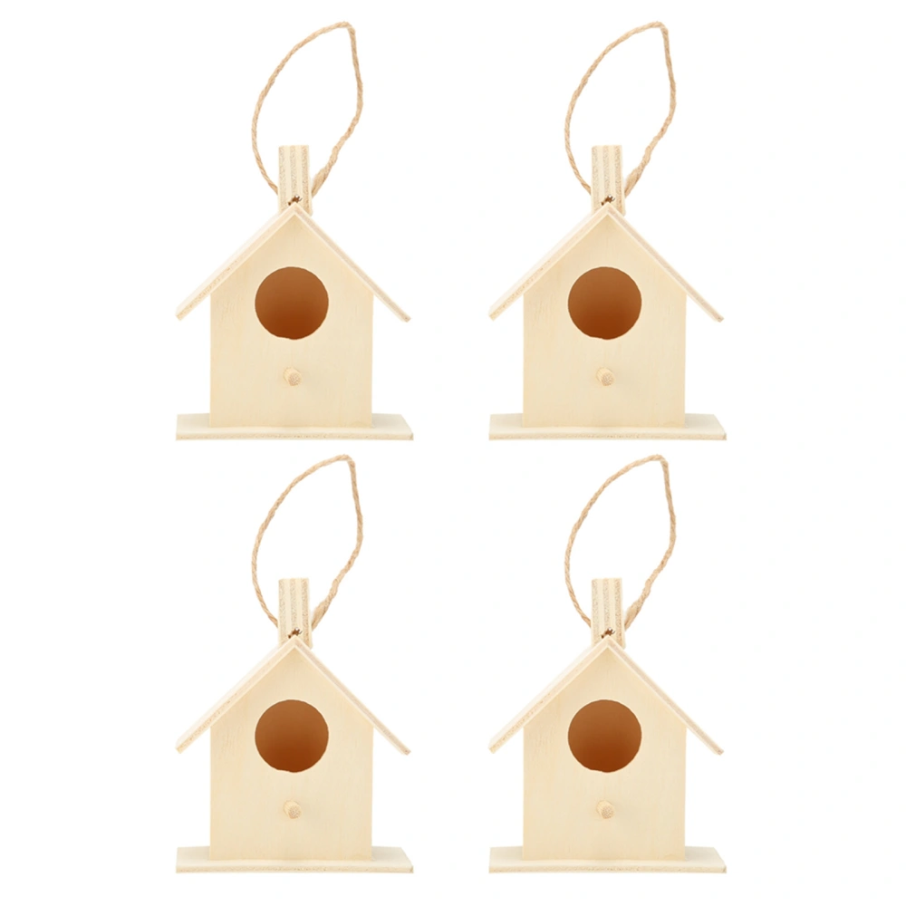 4pcs Wooden Bird House Rural Style Bird House Home Gardening DIY Decoration Bird Nest with Hanging Rope for Backyard Garden Patio