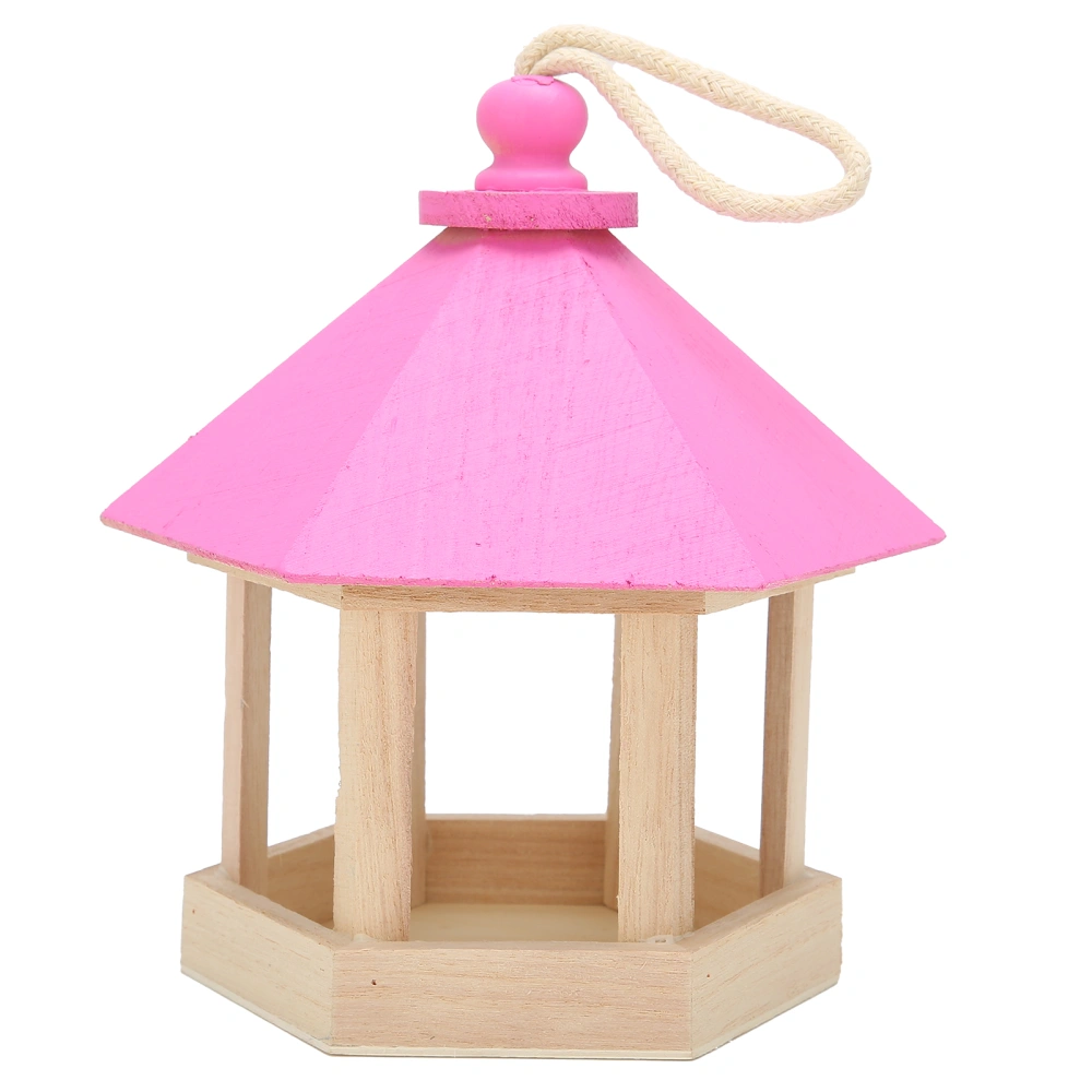 Wooden Bird Feeder Hanging Hexagonal House Shape Pet Bird Feeder Garden Decoration