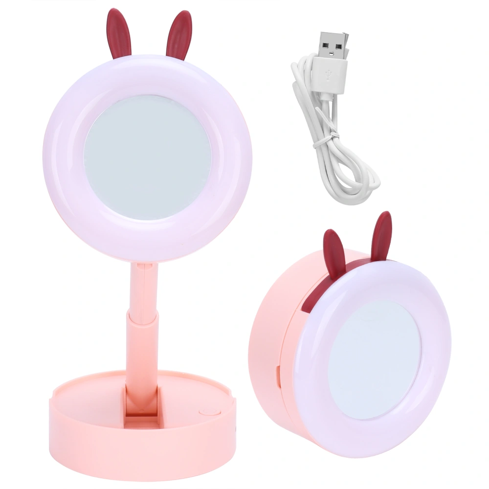 LED Makeup Mirror Portable Desktop Cartoon Makeup Mirror Lamp for Children GirlPink