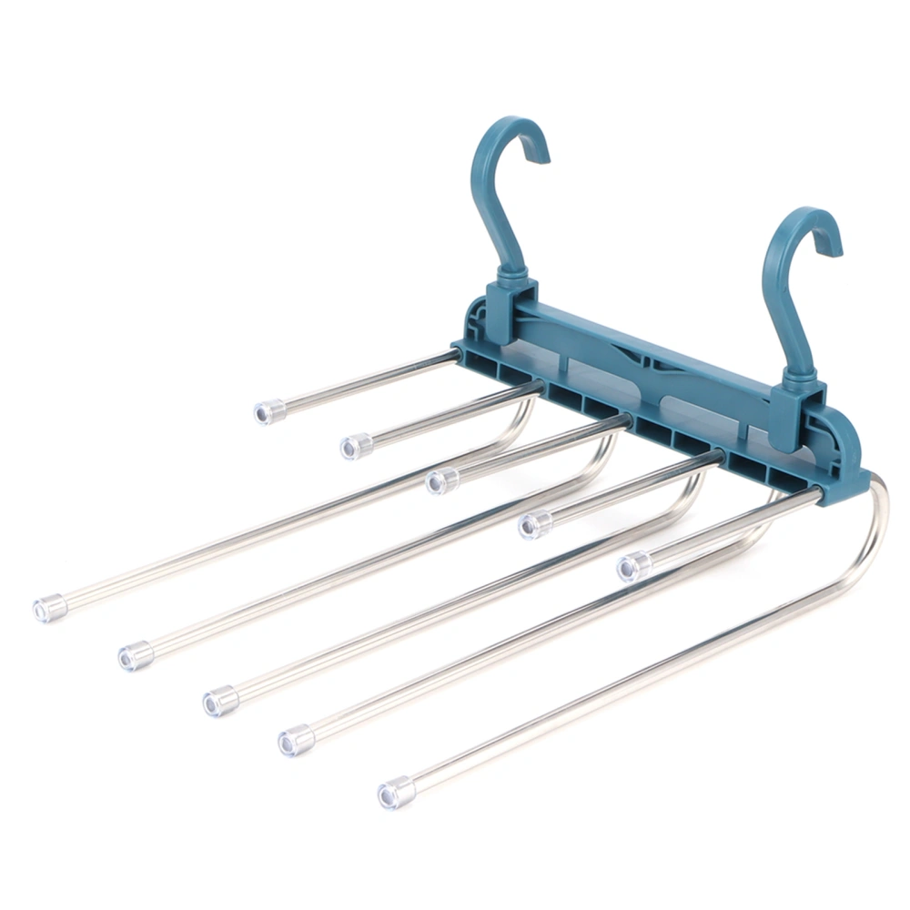 Pants Hanger Folding Telescopic Multi Layer Storage Rack Organizer for Home Bedroom(Blue )