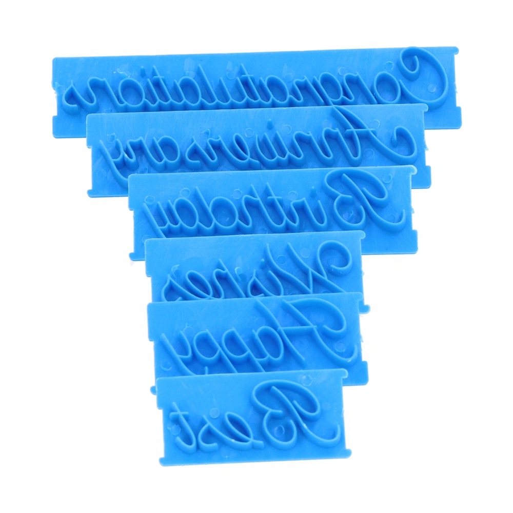 6Pcs Words Cake Mold DIY Handwritten Letter Printed Stamp Mould Bakery Supplies Blue