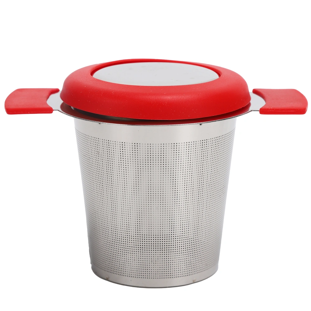 Tea Strainer Loose Leaf Tea Infuser Basket Fine Mesh Filter with Lid Teaware for Cup(Red Silicone Stainless Steel )