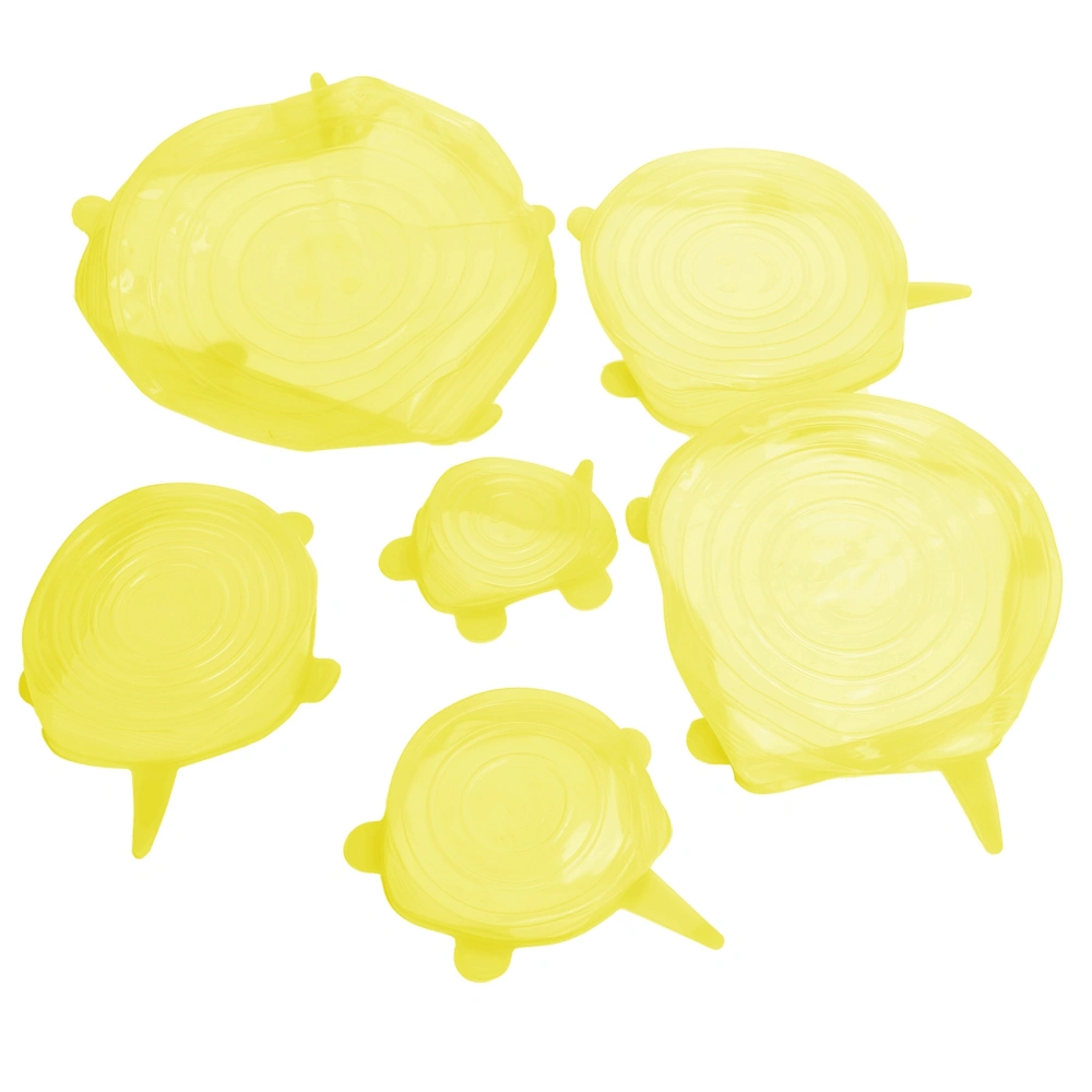 6Pcs Food Sealing Lid Expandable Reusable Vegetable Fruit Sealing Cover for Kitchen UseYellow