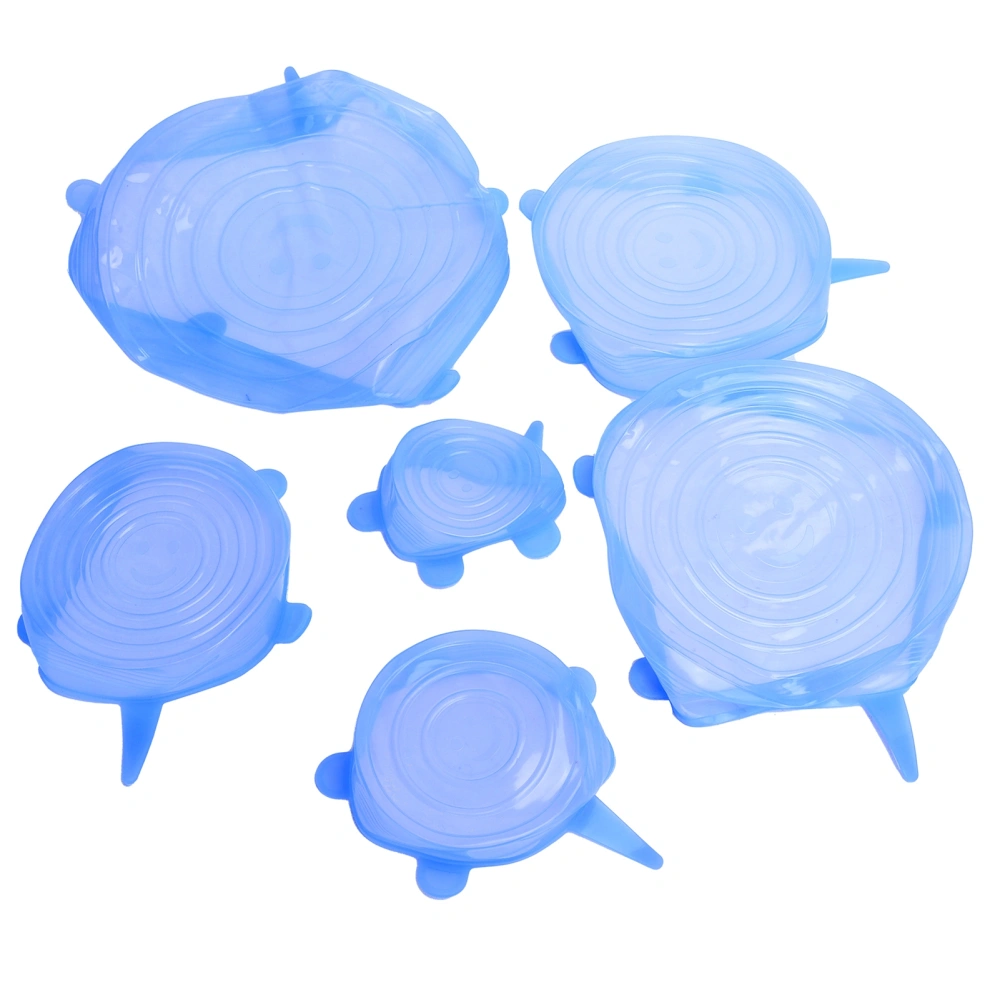 6Pcs Food Sealing Lid Expandable Reusable Vegetable Fruit Sealing Cover for Kitchen UseBlue