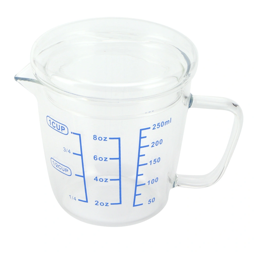 Heat Resisting Glass Measuring Cup Milk Scale Measuring Jug with Lid Kitchen Utensil(250ml )