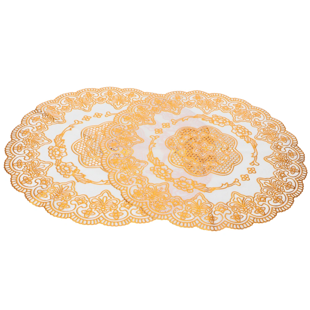 2PCS 38x38cm Table Mats PVC Gold Placemats Cup Mat Coaster for Wedding Party SuppliesRound 01