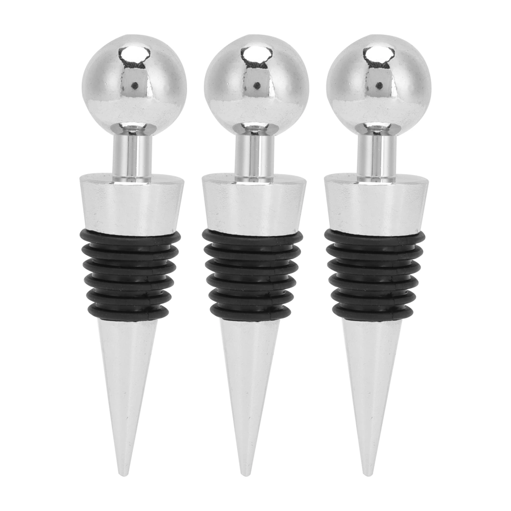 3PCS Wine Bottle Stopper Silver Round Head Beverage Bottle Stopper for Bar Holiday Party