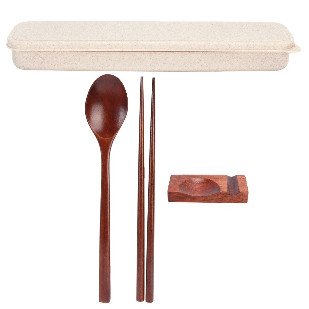 4Pcs/Set Wooden Chopsticks Spoon Tableware Rest with Box Portable Cutlery Set for School Office