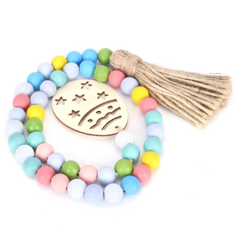 Easter Wood Bead Garland Colorful Beads Pendant Ornament Home Room Decoration 85cm