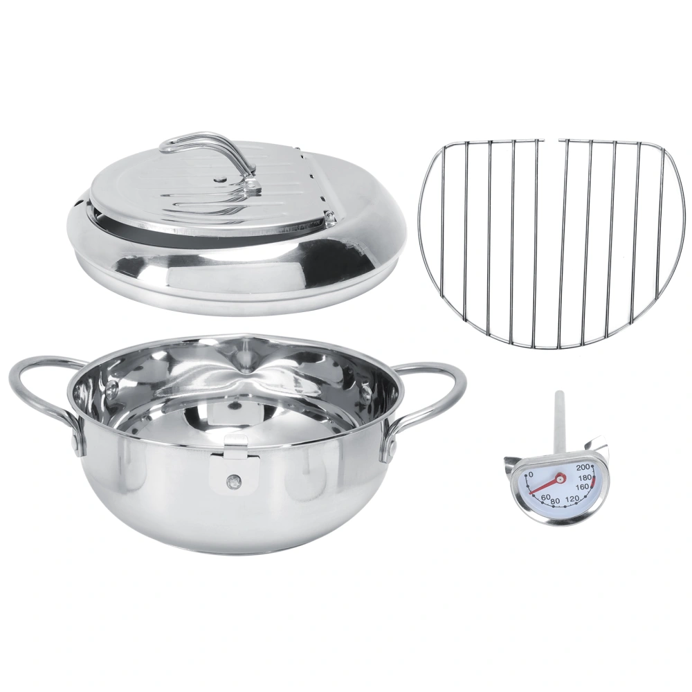 Deep Frying Pot Stainless Steel Frying Pan with Thermometer Lid Kitchen Cookware FryerS 2.2L 20CM