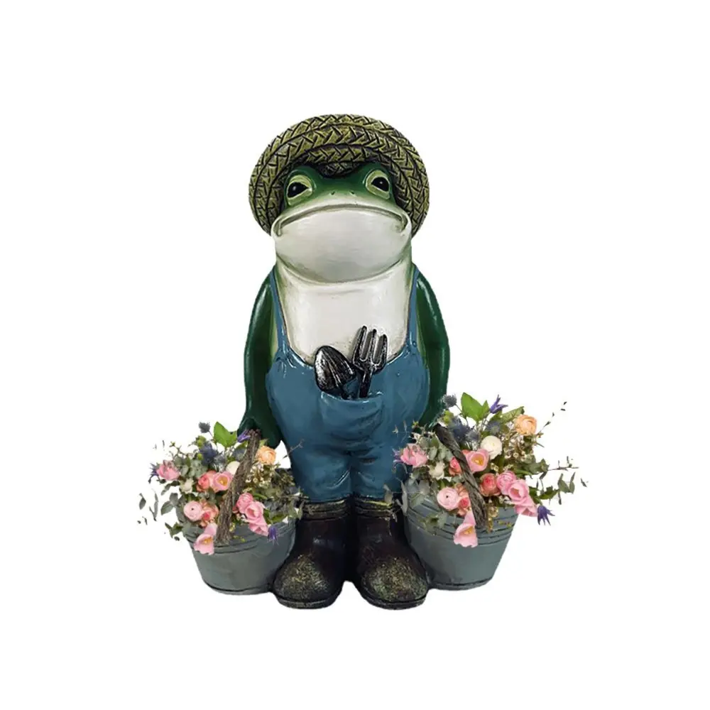 Garden Sculpture Funny Resin Frog Flower Pot Garden Art Figurines for Outdoor Yard Patio Decoration