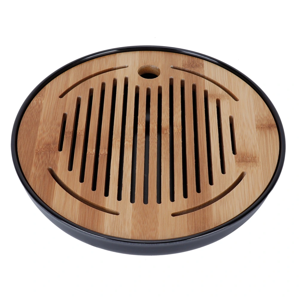 Bamboo Round Tea Tray Teapot Mat Serving Tray Drainage Water Storage Tea Set Home Supplies10in