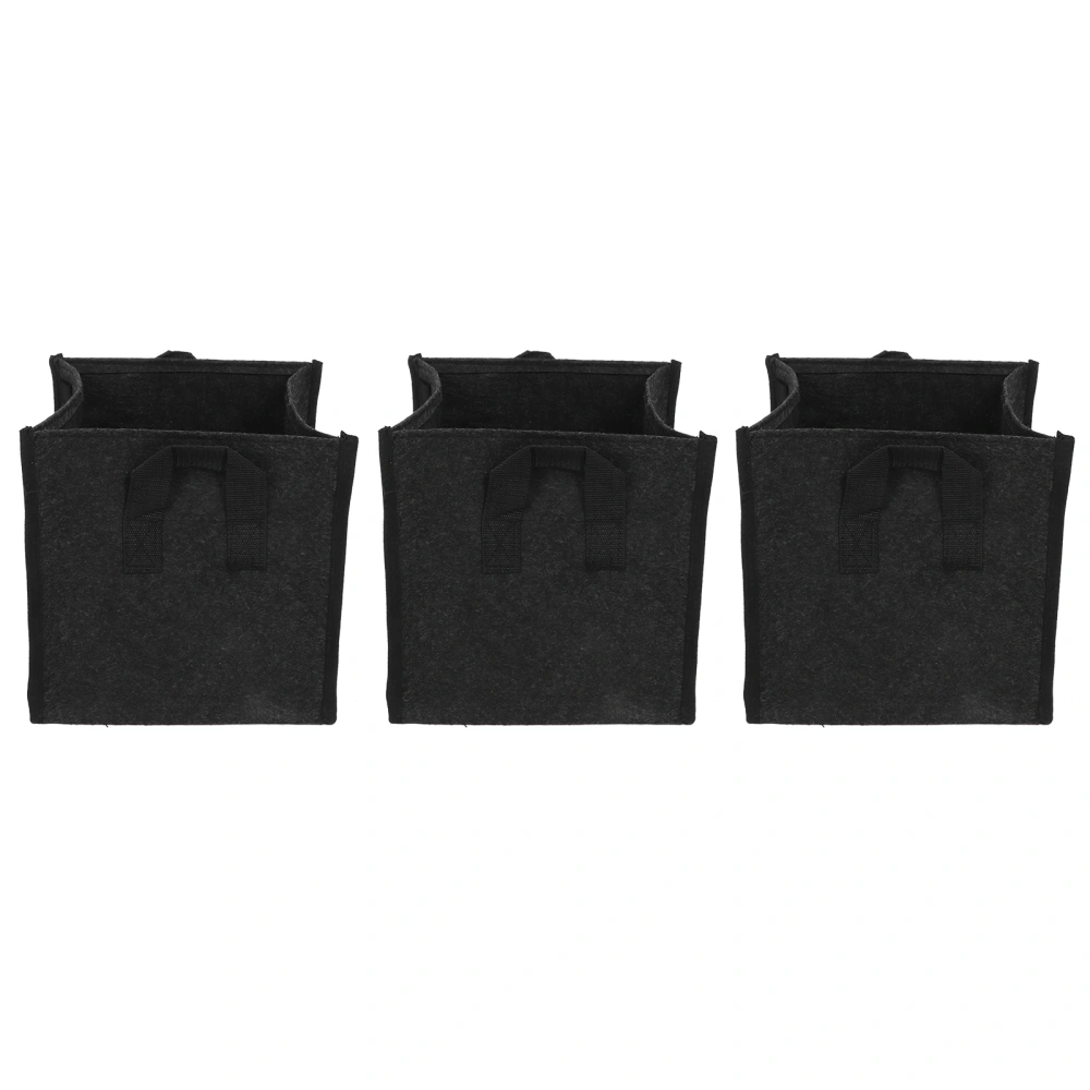 3Pcs Plant Growing Bag with Handles Black Square Felt Garden Vegetable Grow Container23.5x23.5x25cm