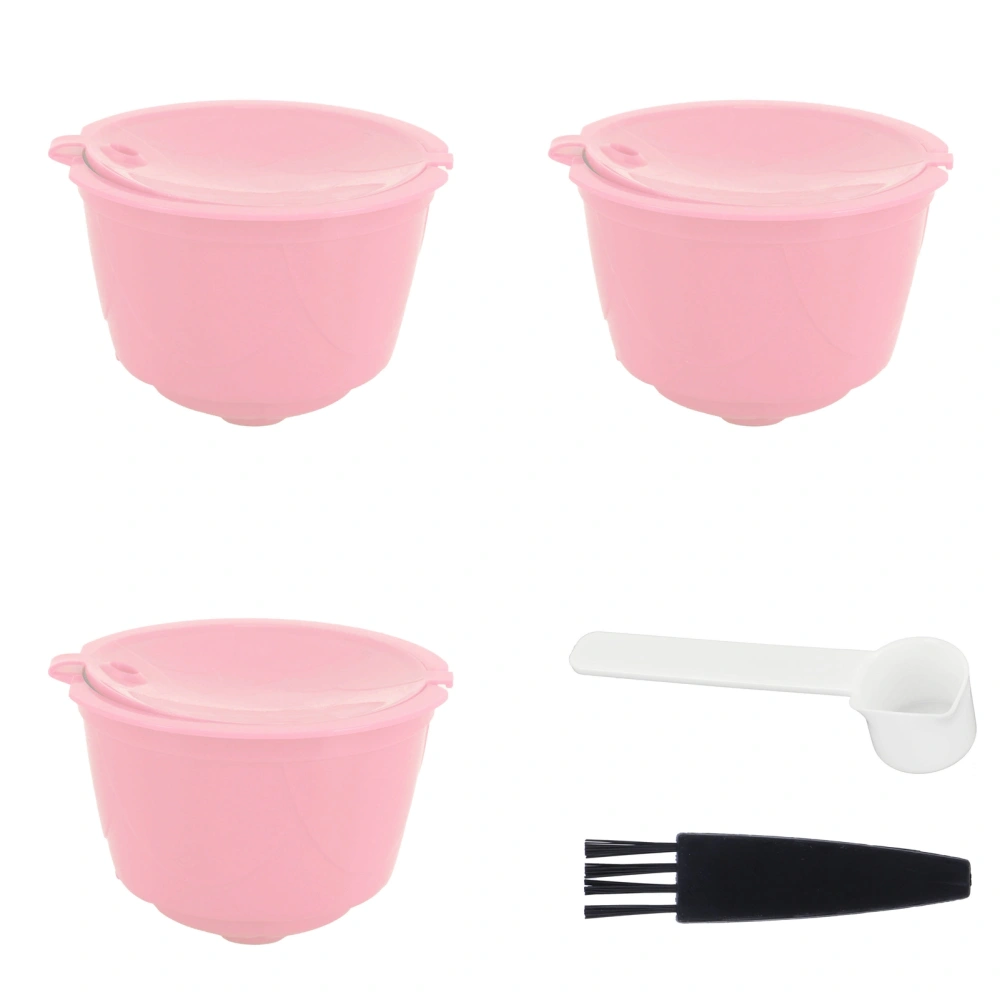 Coffee Capsules Reusable Refillable Coffee Filter Cup Kit Accessory for DOLCE GUSTO(Pink 3 Capsules1 Spoon 1 Brush)