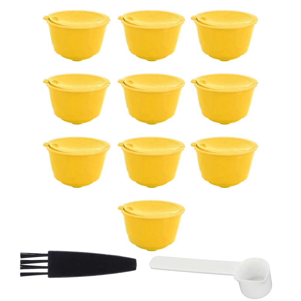 Coffee Machine Capsule Kit Reusable Coffee Filter Cup Accessories Fit for DOLCE GUSTO(Yellow 10 Capsules1 Spoon 1 Brush)