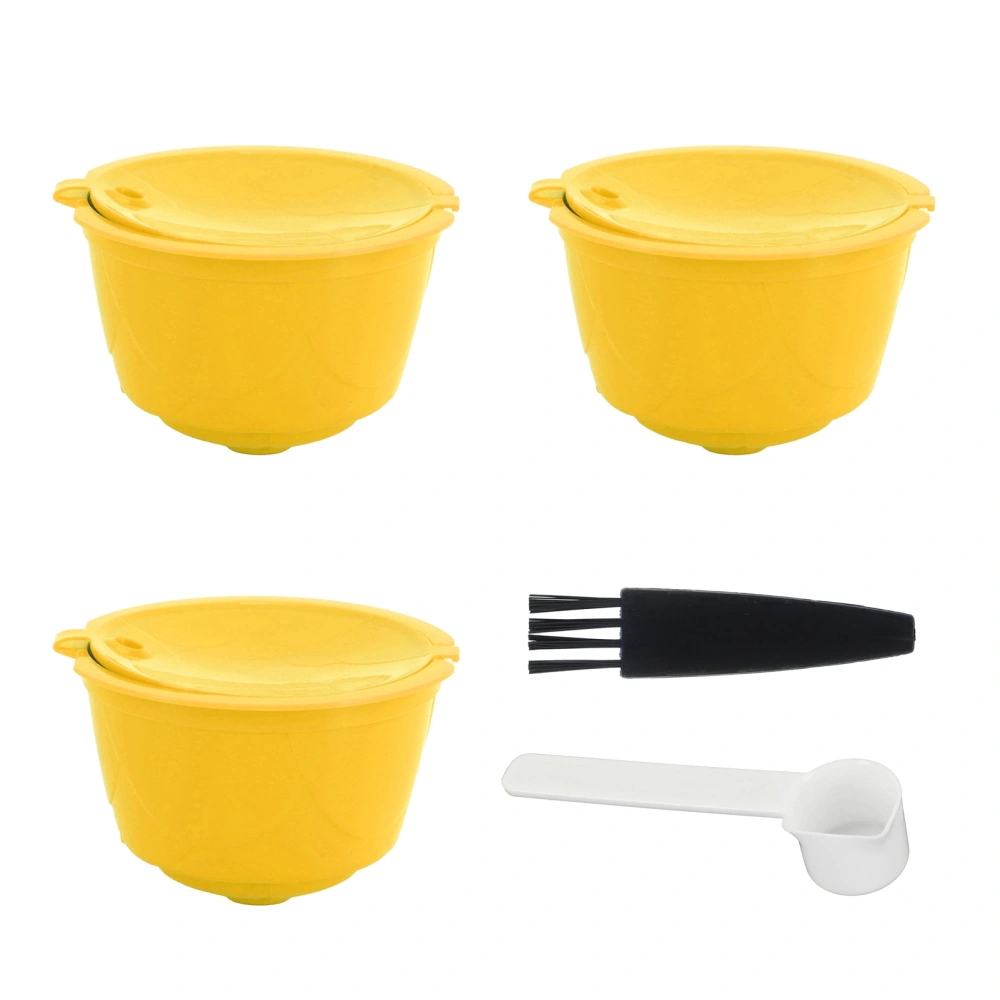 Coffee Machine Capsule Kit Reusable Coffee Filter Cup Accessories Fit for DOLCE GUSTO(Yellow 3 Capsules1 Spoon 1 Brush)