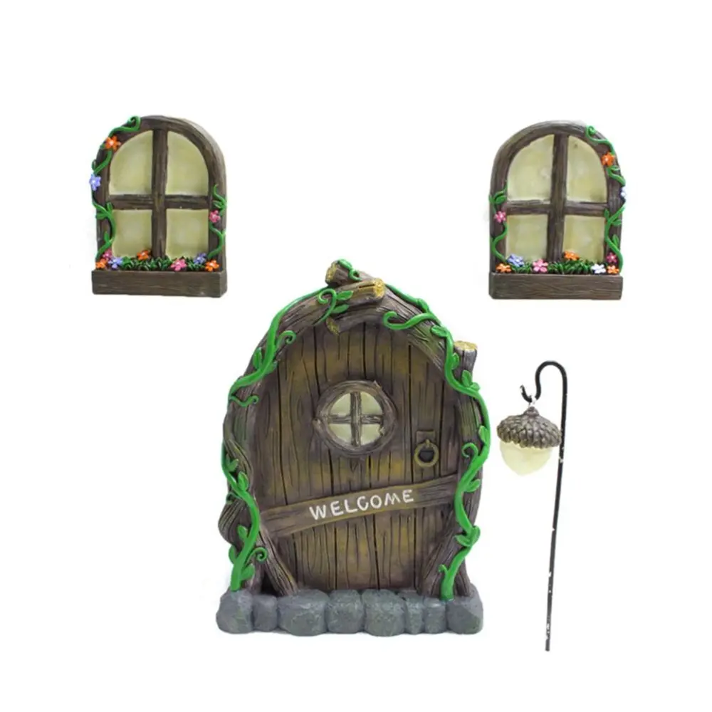 Miniature Fairy Tree Decorations Fairy Door And Window Set Luminous Door And Window Ornaments