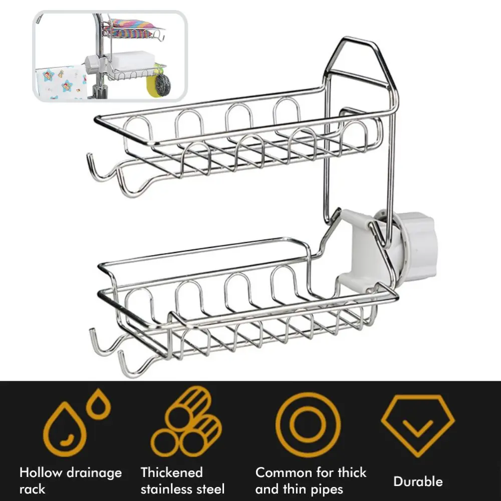 Stainless Steel Faucet Storage Rack Sink Caddy Organizer Durable Sponge Holder