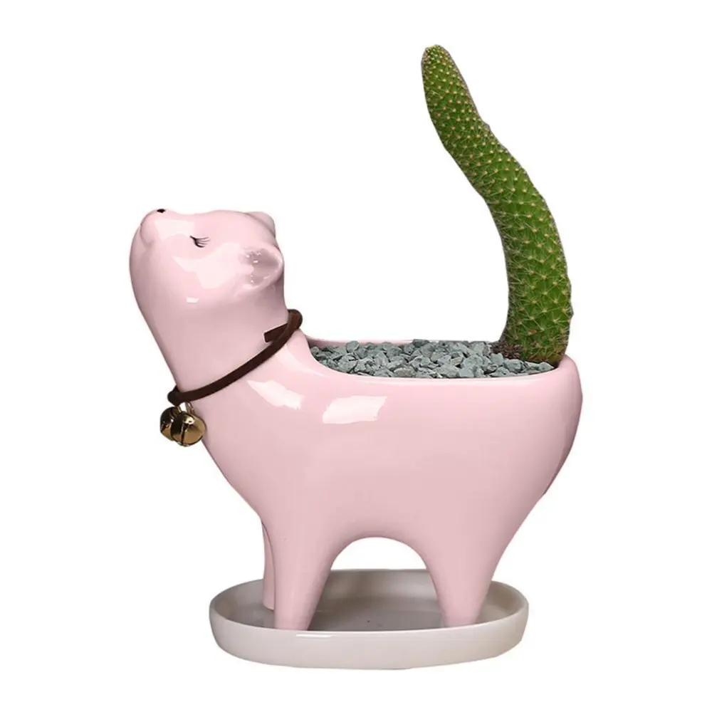 Kitten Ceramic Succulent Pots with Drain Hole Mini Pots for Plants Cactus Plants Containers for Home and Office Decoration